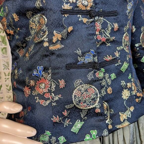 Vintage Frederick's of Hollywood Cheongsam Jacket Floral Brocade Metallic 6 - Picture 7 of 12